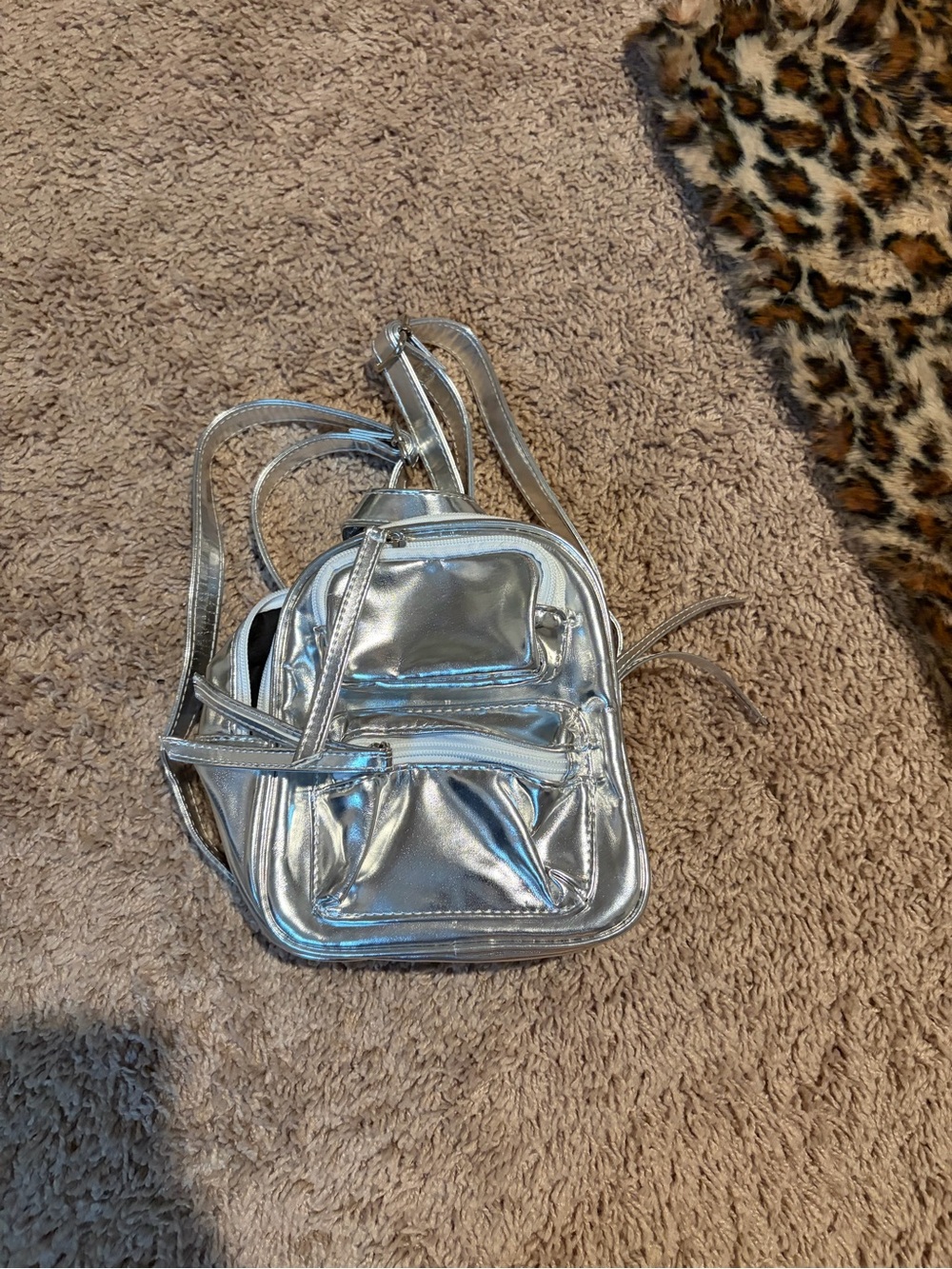 Metallic Silver Mini Backpack Crossbody Bag